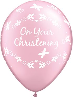 Christening Butterflies Pearl Light Pink Latex Round 11in/27.5cm
