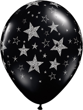 Glitter Stars and Stars Fashion Onyx Black Latex Round 11in/27.5cm