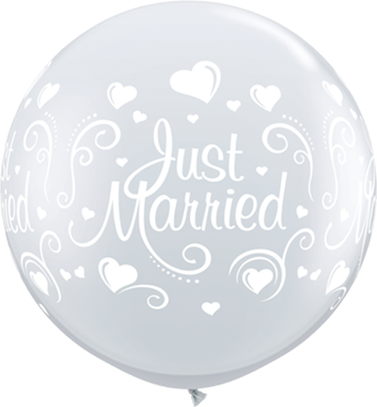 Just Married Hearts Crystal Diamond Clear (Transparent) Latex Round 36in/90cm