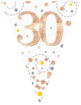 Sparkling Fizz 30 White and Rose Gold Holographic Bunting 3.9m