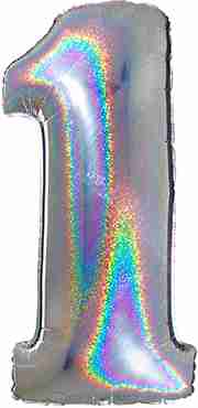 1 Megaloon Silver Glitter Holographic Foil Number 40in/100cm
