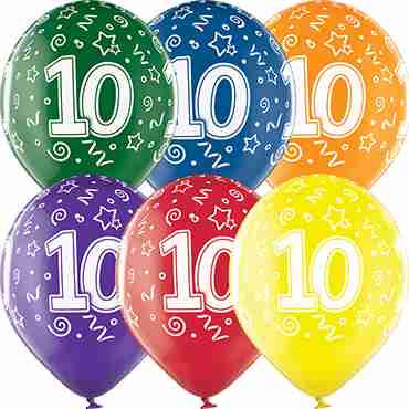 10th Birthday Crystal Green, Crystal Yellow, Crystal Orange, Crystal Royal Red, Crystal Quartz Purple and Crystal Blue Assortment (Transparent) Latex Round 12in/30cm