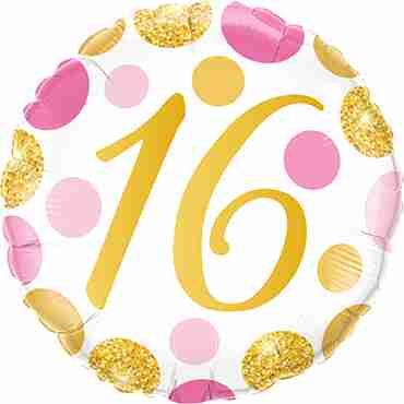 16 Pink and Gold Dots Foil Round 18in/45cm