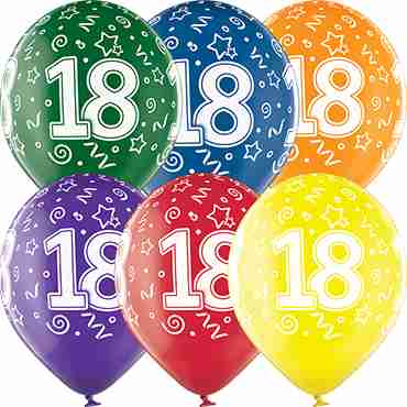 18th Birthday Crystal Green, Crystal Yellow, Crystal Orange, Crystal Royal Red, Crystal Quartz Purple and Crystal Blue Assortment (Transparent) Latex Round 12in/30cm