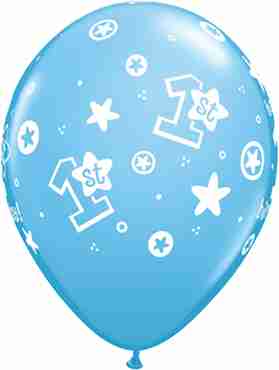 1st Birthday Circle Hearts - Boy Standard Pale Blue Latex Round 11in/27.5cm