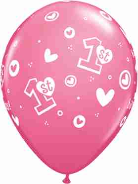 1st Birthday Circle Hearts - Girl Fashion Rose Latex Round 11in/27.5cm