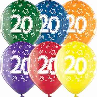 20th Birthday Crystal Green, Crystal Yellow, Crystal Orange, Crystal Royal Red, Crystal Quartz Purple and Crystal Blue Assortment (Transparent) Latex Round 12in/30cm