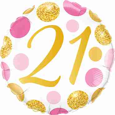 21 Pink and Gold Dots Foil Round 18in/45cm