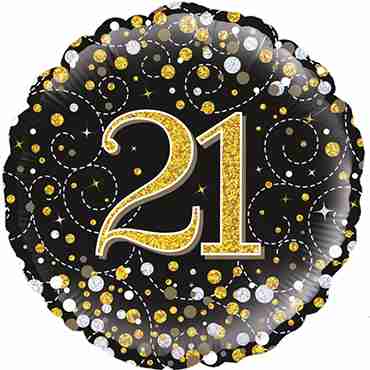 21st Sparkling Fizz Birthday Black and Gold Holographic Foil Round 18in/45cm