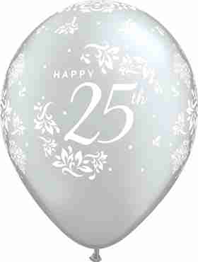 25th Anniversary Damask Metallic Silver Latex Round 11in/27.5cm