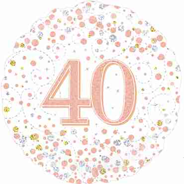 40th Sparkling Fizz Birthday White and Rose Gold Holographic Foil Round 18in/45cm