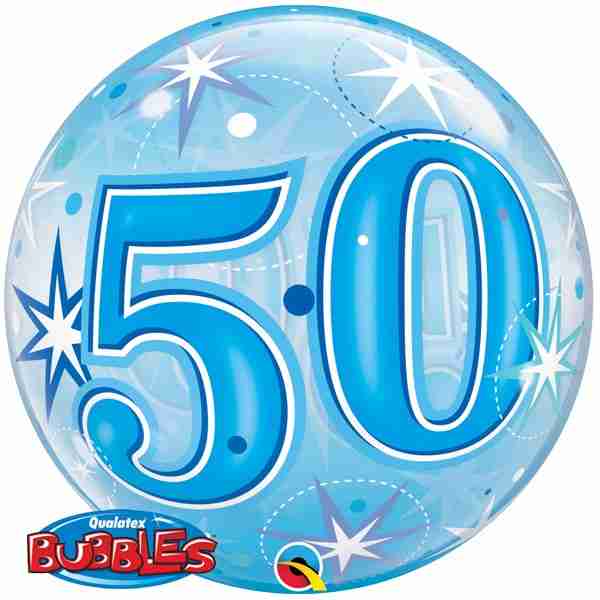 50 Blue Starburst Sparkle Single Bubble 22in/55cm