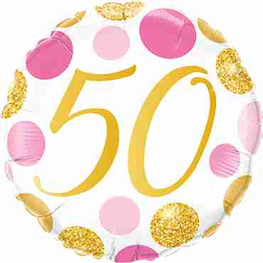 50 Pink and Gold Dots Foil Round 18in/45cm