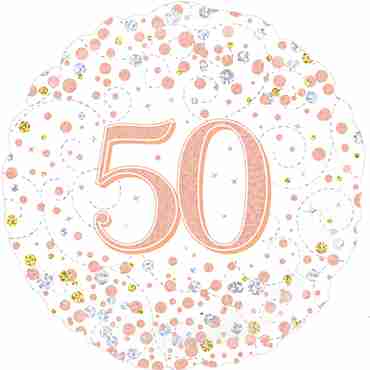 50th Sparkling Fizz Birthday White and Rose Gold Holographic Foil Round 18in/45cm