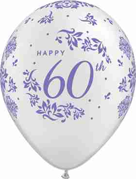 60th Anniversary Damask Pearl White Latex Round 11in/27.5cm