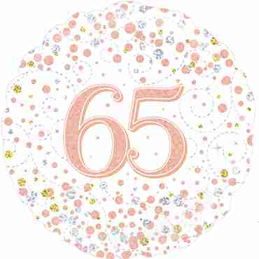 65th Sparkling Fizz Birthday White and Rose Gold Holographic Foil Round 18in/45cm