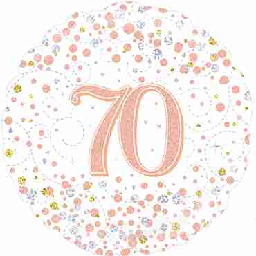 70th Sparkling Fizz Birthday White and Rose Gold Holographic Foil Round 18in/45cm