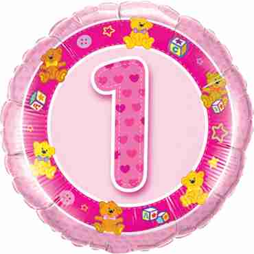 Age 1 Pink Teddies Foil Round 18in/45cm