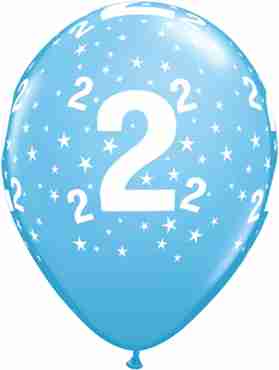 Age 2 Stars Standard Pale Blue Latex Round 11in/27.5cm