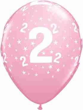 Age 2 Stars Standard Pink Latex Round 11in/27.5cm