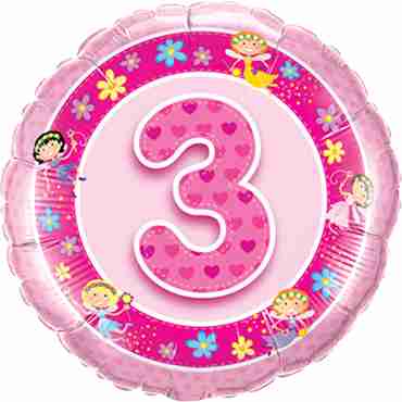 Age 3 Pink Fairies Foil Round 18in/45cm