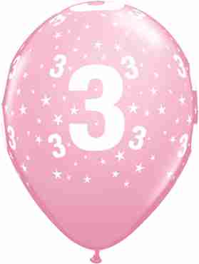 Age 3 Stars Standard Pink Latex Round 11in/27.5cm