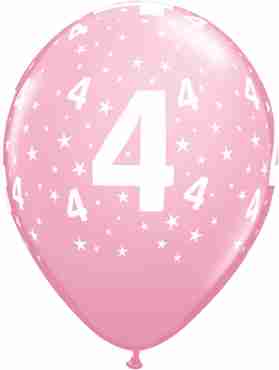 Age 4 Stars Standard Pink Latex Round 11in/27.5cm