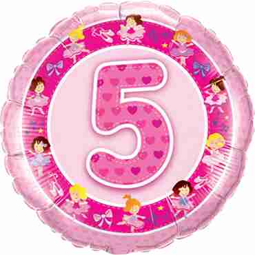 Age 5 Pink Ballerinas Foil Round 18in/45cm