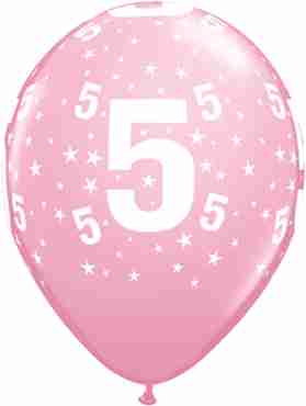 Age 5 Stars Standard Pink Latex Round 11in/27.5cm