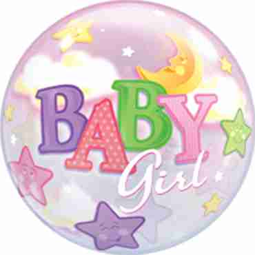 Baby Girl Moon and Stars Single Bubble 22in/55cm