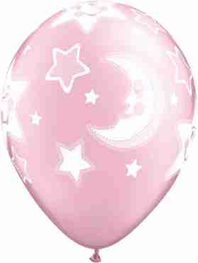 Baby Moon and Stars Pearl Pink Latex Round 11in/27.5cm