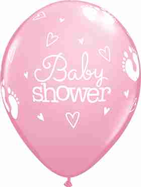 Baby Shower Footprints and Hearts Standard Pink Latex Round 11in/27.5cm