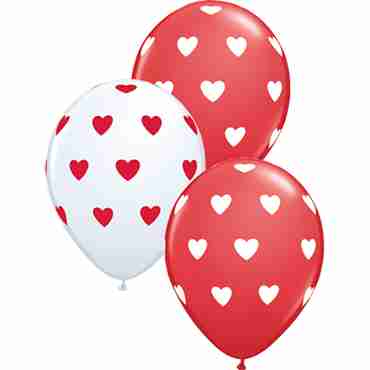 Big Hearts Standard Red and Standard White Assortment Latex Round 11in/27.5cm
