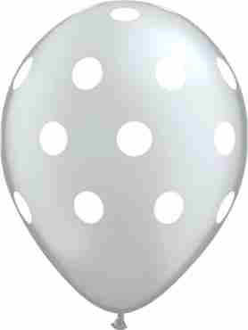 Big Polka Dots Metallic Silver Latex Round 11in/27.5cm