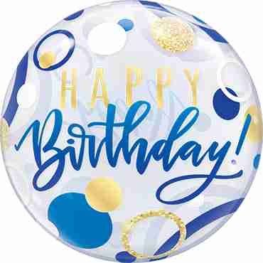 Birthday Blue and Gold Dots Single Bubble 22in/55cm