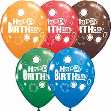 Birthday Bold Dots Standard Dark Blue, Fashion Chocolate Brown, Standard Red, Standard Green and Standard Orange Assortment Latex Round 11in/27.5cm