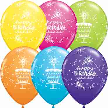 Birthday Cake and Candle Retail Assortment Latex Round 11in/27.5cm