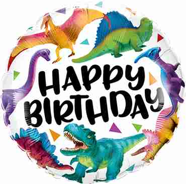 Birthday Colorful Dinosaurs Foil Round 18in/45cm