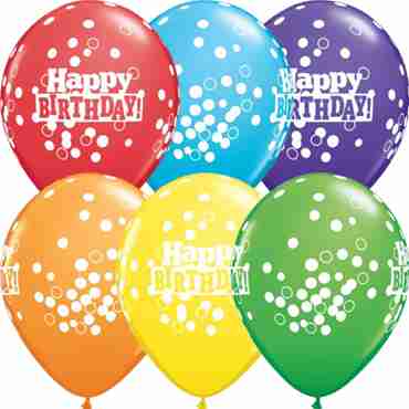 Birthday Confetti Dots Bright Rainbow Assortment Latex Round 11in/27.5cm