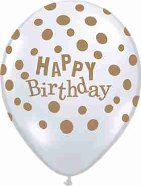 Birthday Confetti Dots Diamond Clear (Transparent) w/Gold Ink Latex Round 16in/40cm