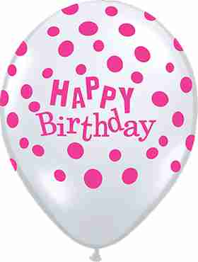 Birthday Confetti Dots Diamond Clear (Transparent) w/Pink Ink Latex Round 16in/40cm