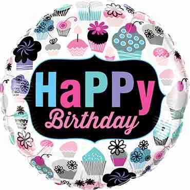 Birthday Cupcakes Emblem Foil Round 18in/45cm