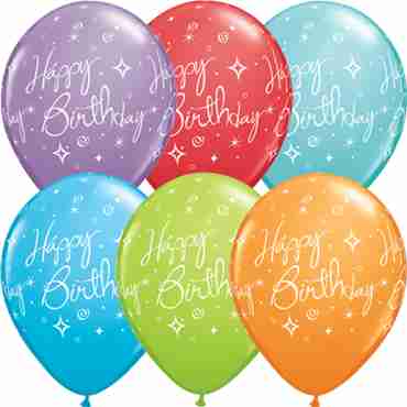 Birthday Elegant Sparkles and Swirls Retail Assortment Latex Round 11in/27.5cm