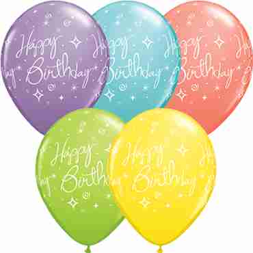 Birthday Elegant Sparkles and Swirls Sorbet Assortment Latex Round 11in/27.5cm