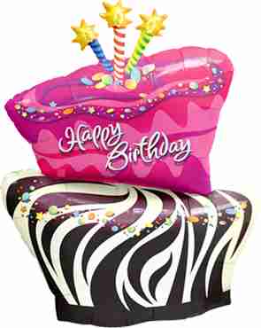 Birthday Funky Zebra Stripe Cake Foil Shape 41in/102.5cm