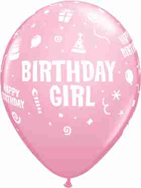 Birthday Girl Standard Pink Latex Round 11in/27.5cm