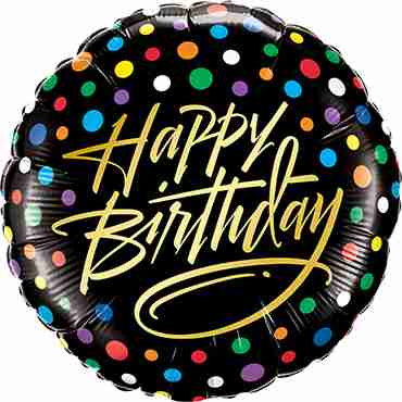 Birthday Gold Script and Dots Foil Round 18in/45cm