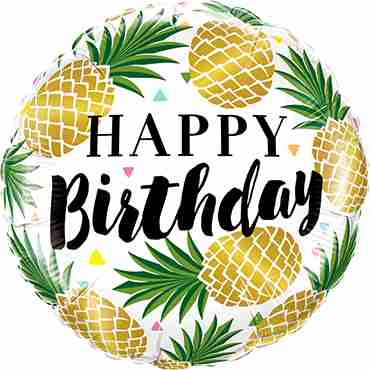 Birthday Golden Pineapples Foil Round 18in/45cm