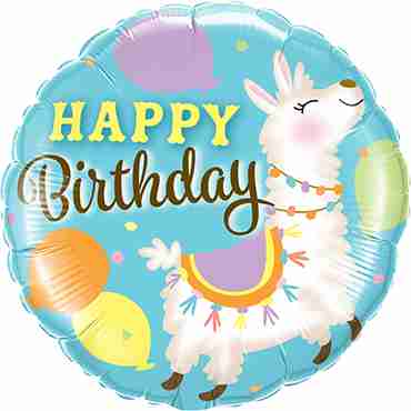 Birthday Llama Foil Round 18in/45cm 