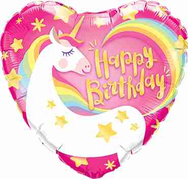 Birthday Magical Unicorn Foil Heart 18in/45cm